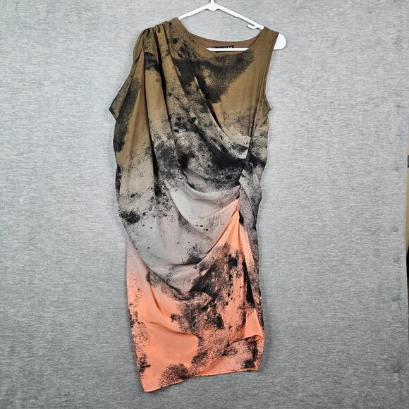 Religion Asymmetrical Draped Sleeveless Dress Brown Stretch Lined Women's Sz XS - Picture 1 of 13